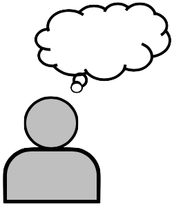 The outline of a person's torso and head with a thought bubble above the head.