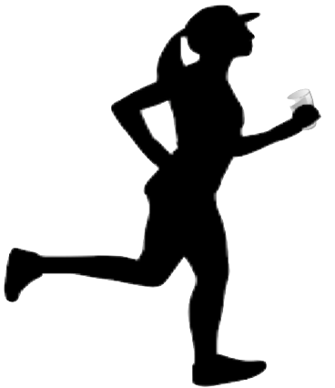 a black silhuette of a female runner holding a glass